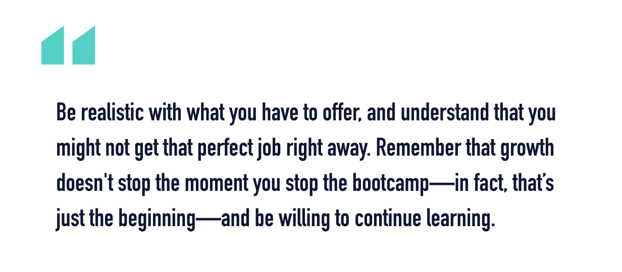 A quote from Azadeh about her career change journey