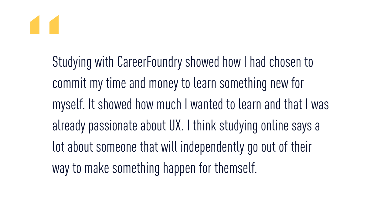 A quote from Sara about her career change journey