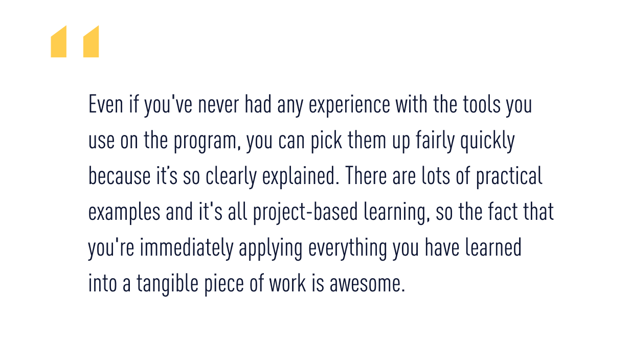 A quote from Chad who made a career change from recruiting and became a data analyst